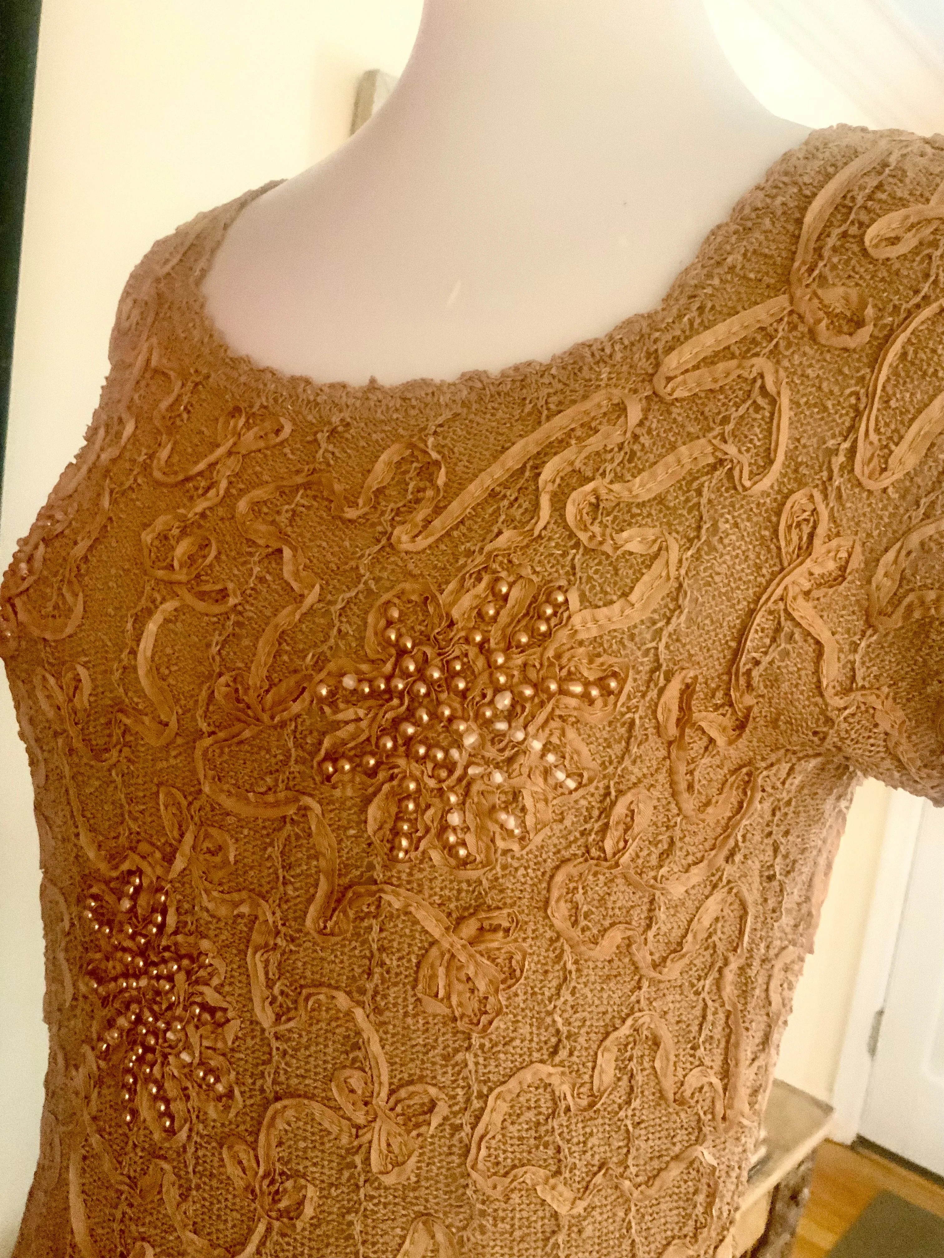 Knitted Dress, Beaded, Soutache Ribbon Embroidery - 30s