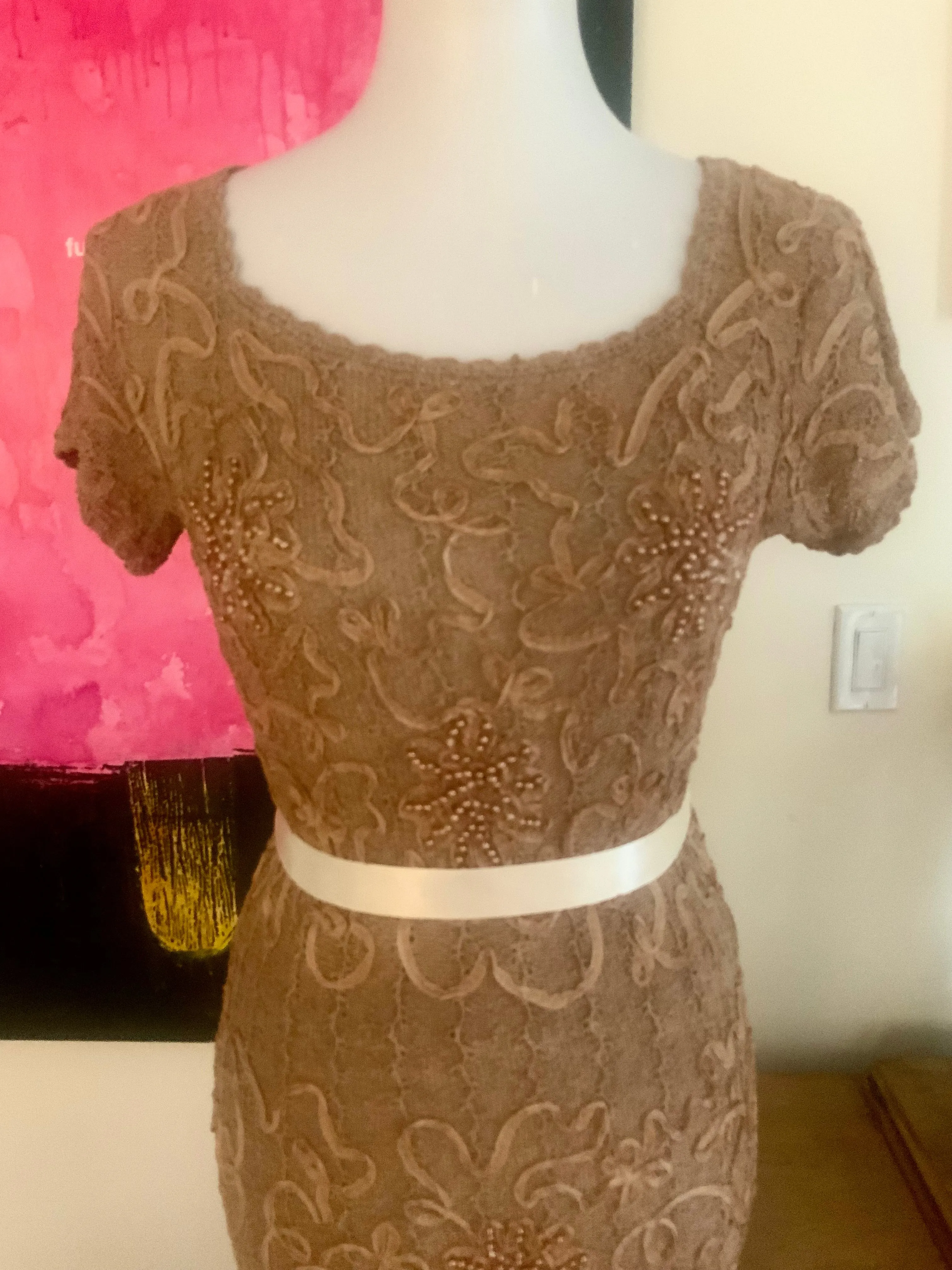 Knitted Dress, Beaded, Soutache Ribbon Embroidery - 30s