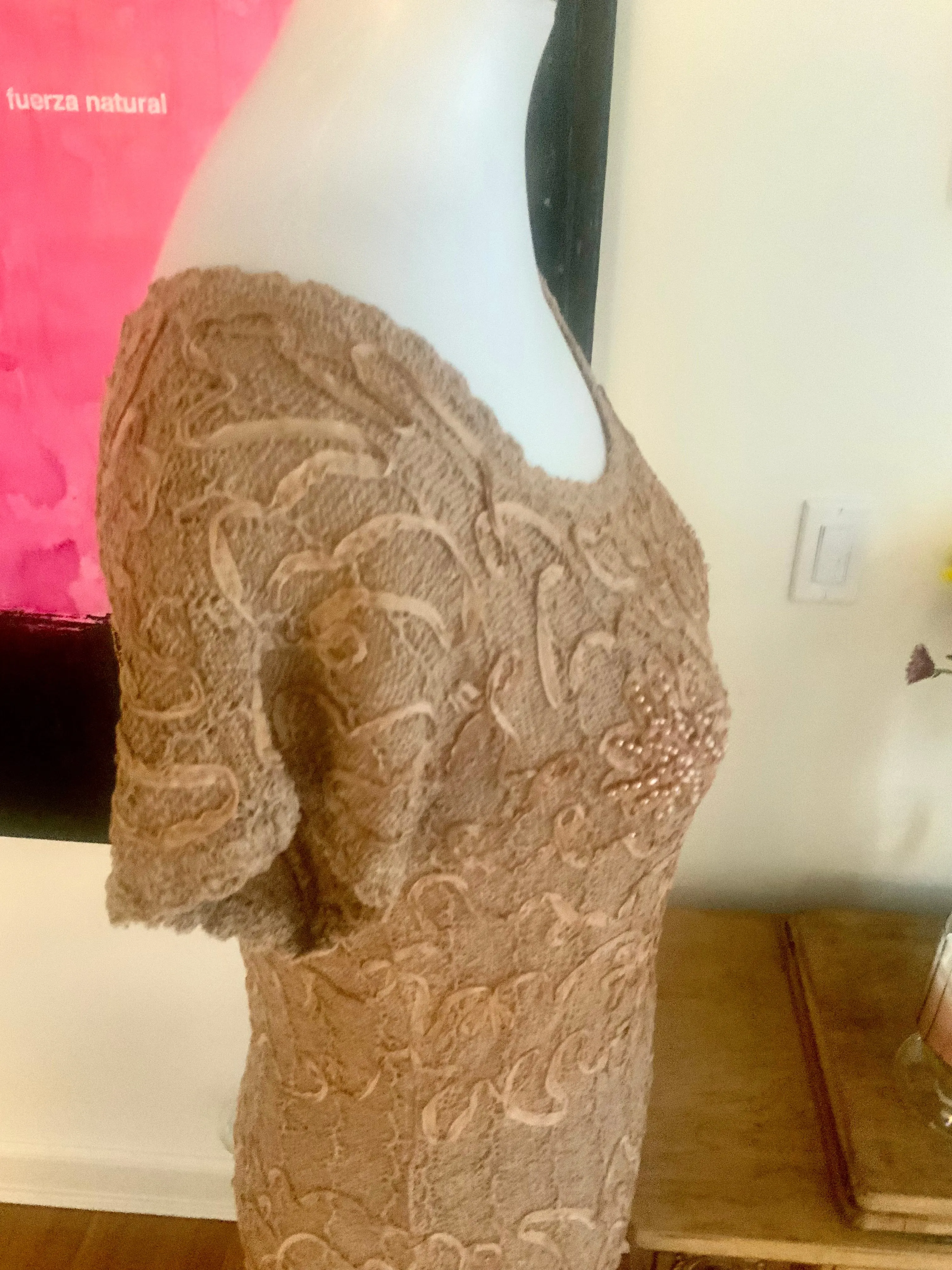 Knitted Dress, Beaded, Soutache Ribbon Embroidery - 30s
