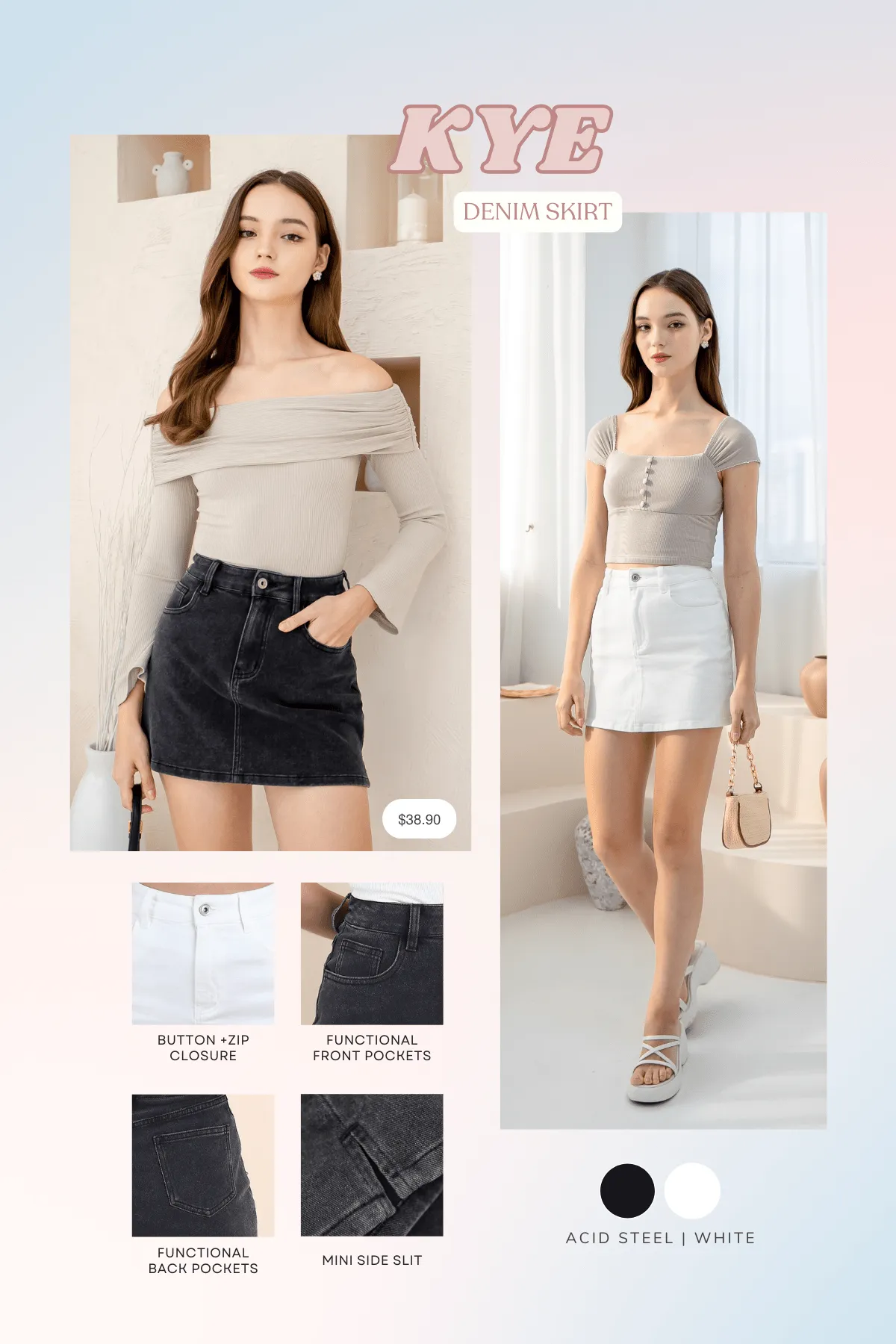 KYE DENIM SKIRT IN ACID STEEL
