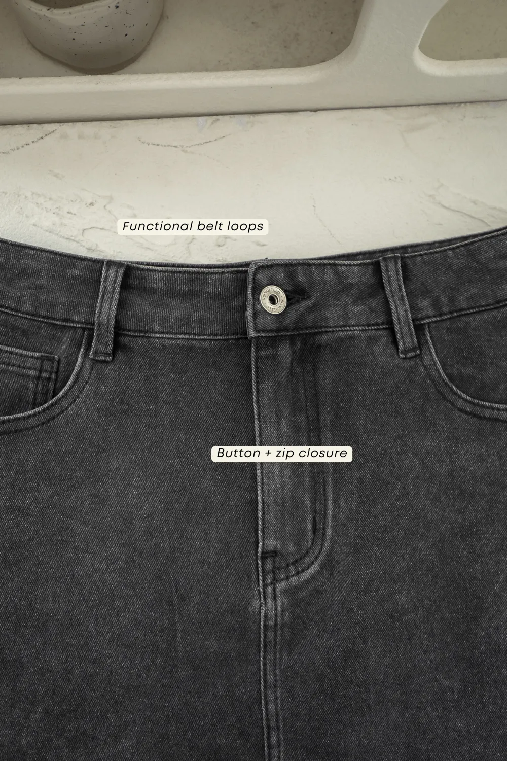 KYE DENIM SKIRT IN ACID STEEL