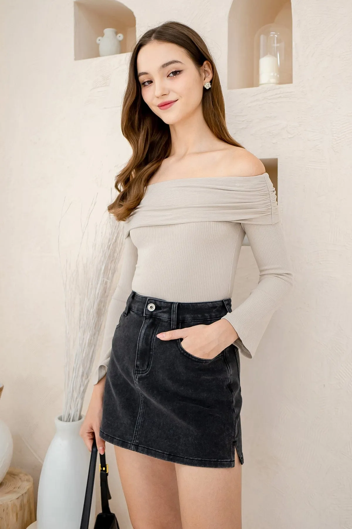 KYE DENIM SKIRT IN ACID STEEL