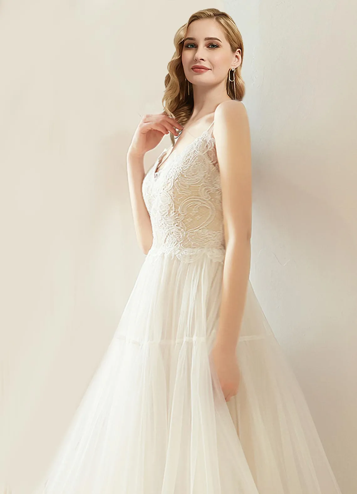Lace Embroidery Backless Simple Slim Wedding Bridal Dress