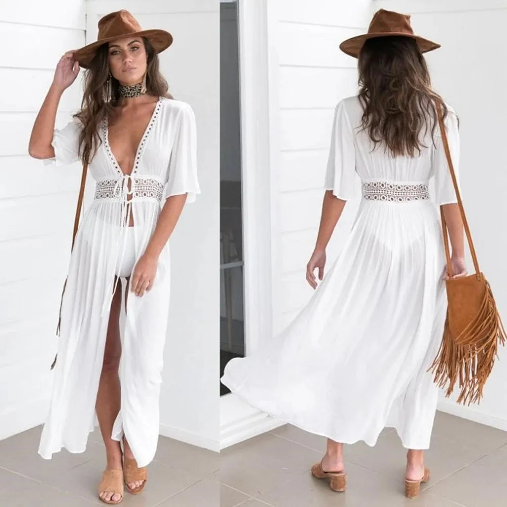 Lady Lace - Long Dress Beach/Casual Wear -Black & White