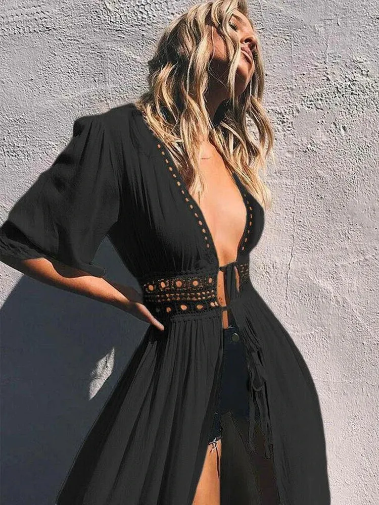 Lady Lace - Long Dress Beach/Casual Wear -Black & White