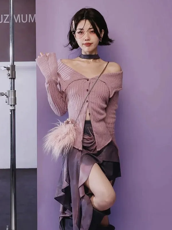 Large Lapel Off-Shoulder Cardigan【s0000003993】