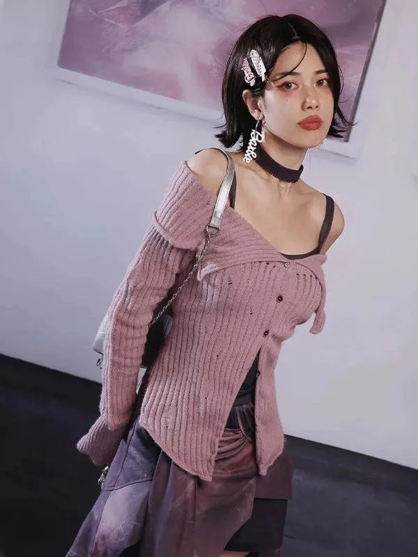 Large Lapel Off-Shoulder Cardigan【s0000003993】
