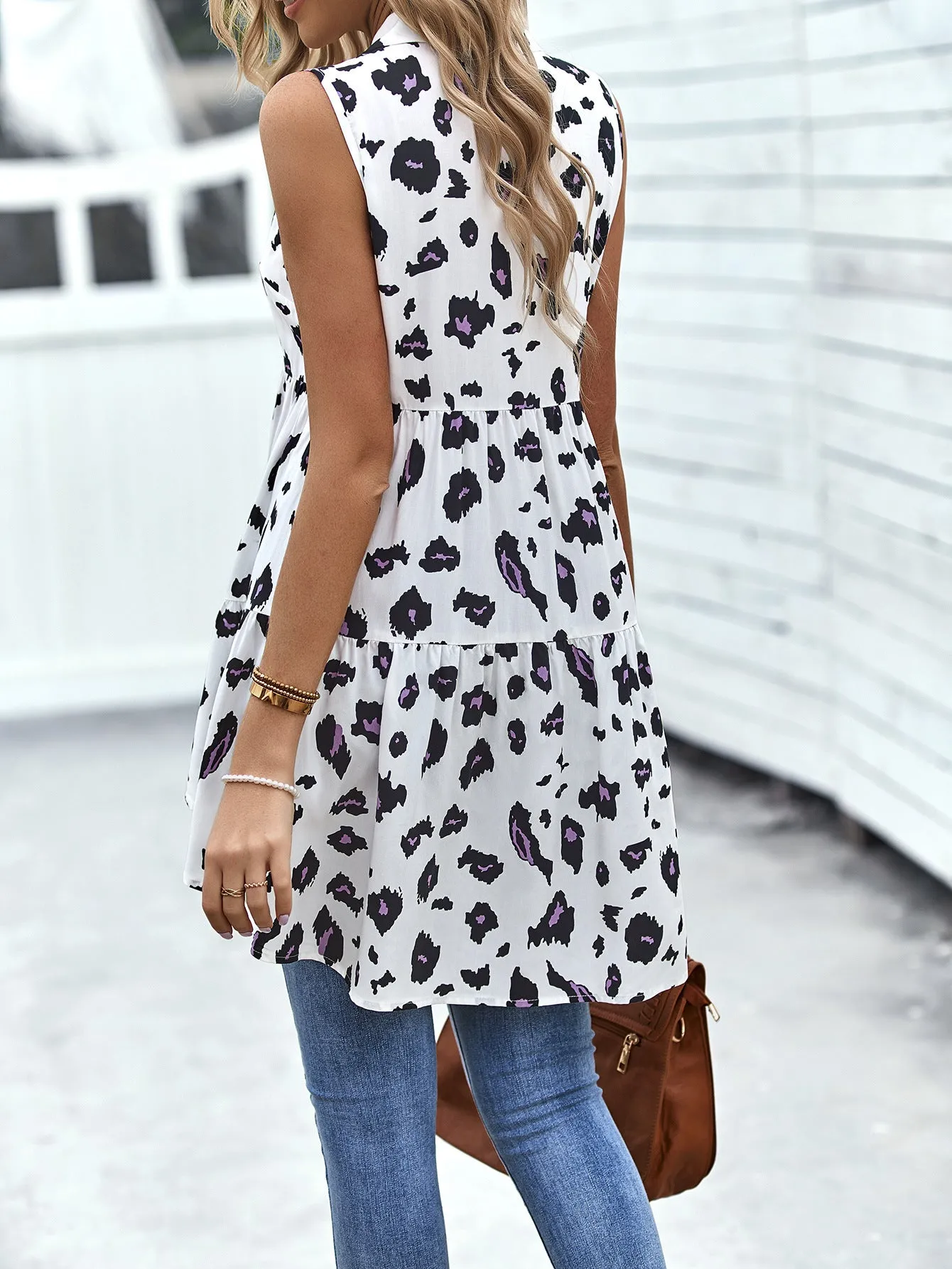 Leopard High-Low Sleeveless Shirt