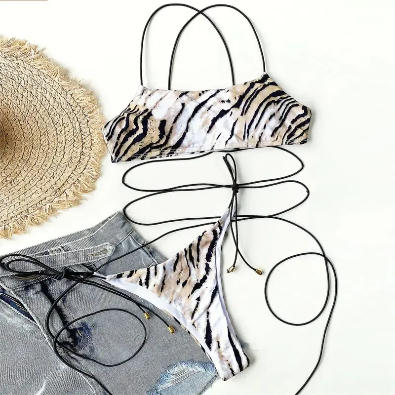 Leopard Print Strappy Bikini Set