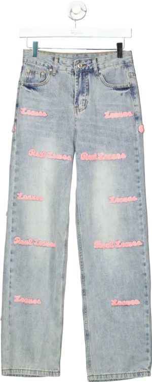Light Blue Embroidered Jeans UK S