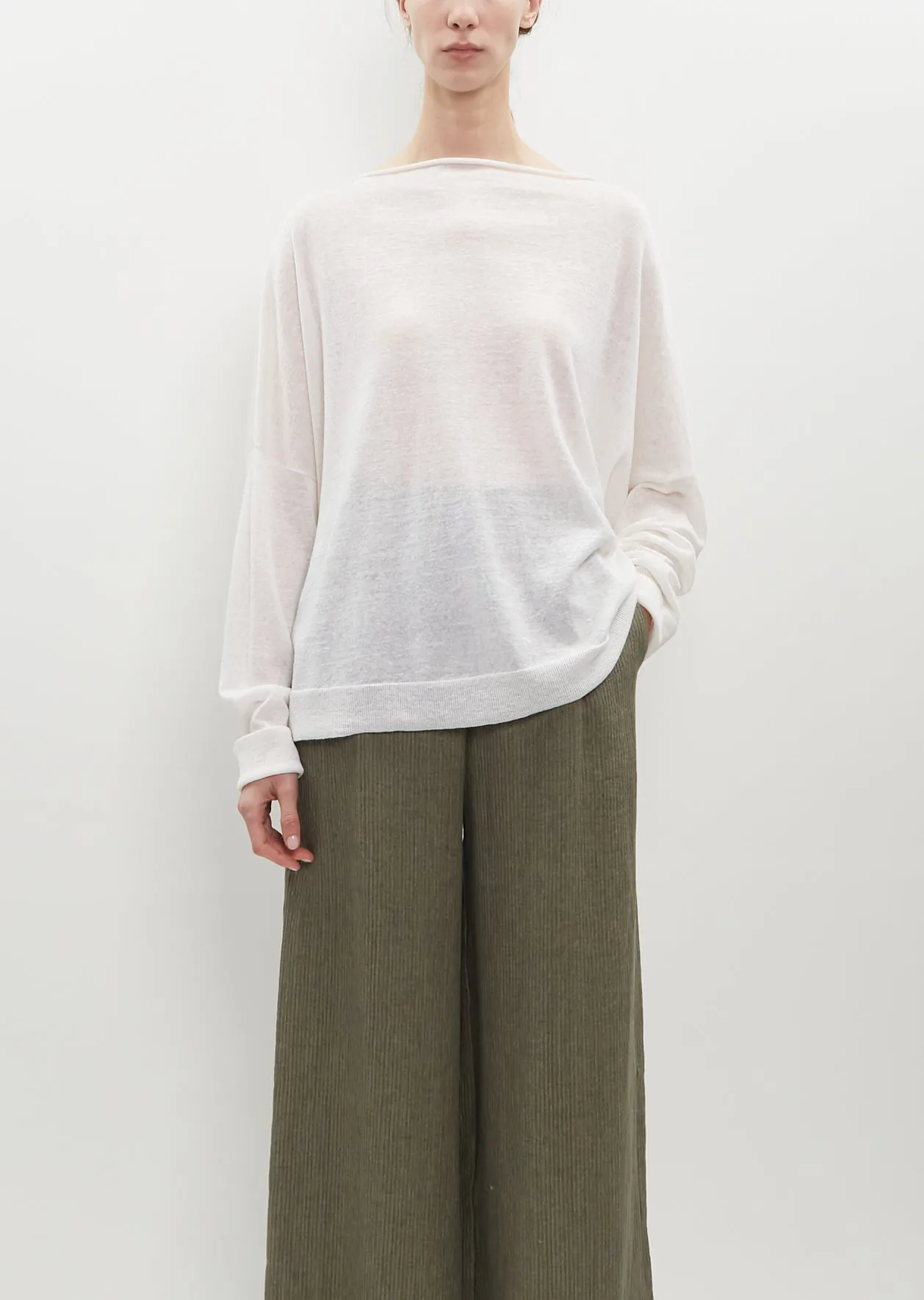 Linen-Cashmere Knit Chunky Boatneck