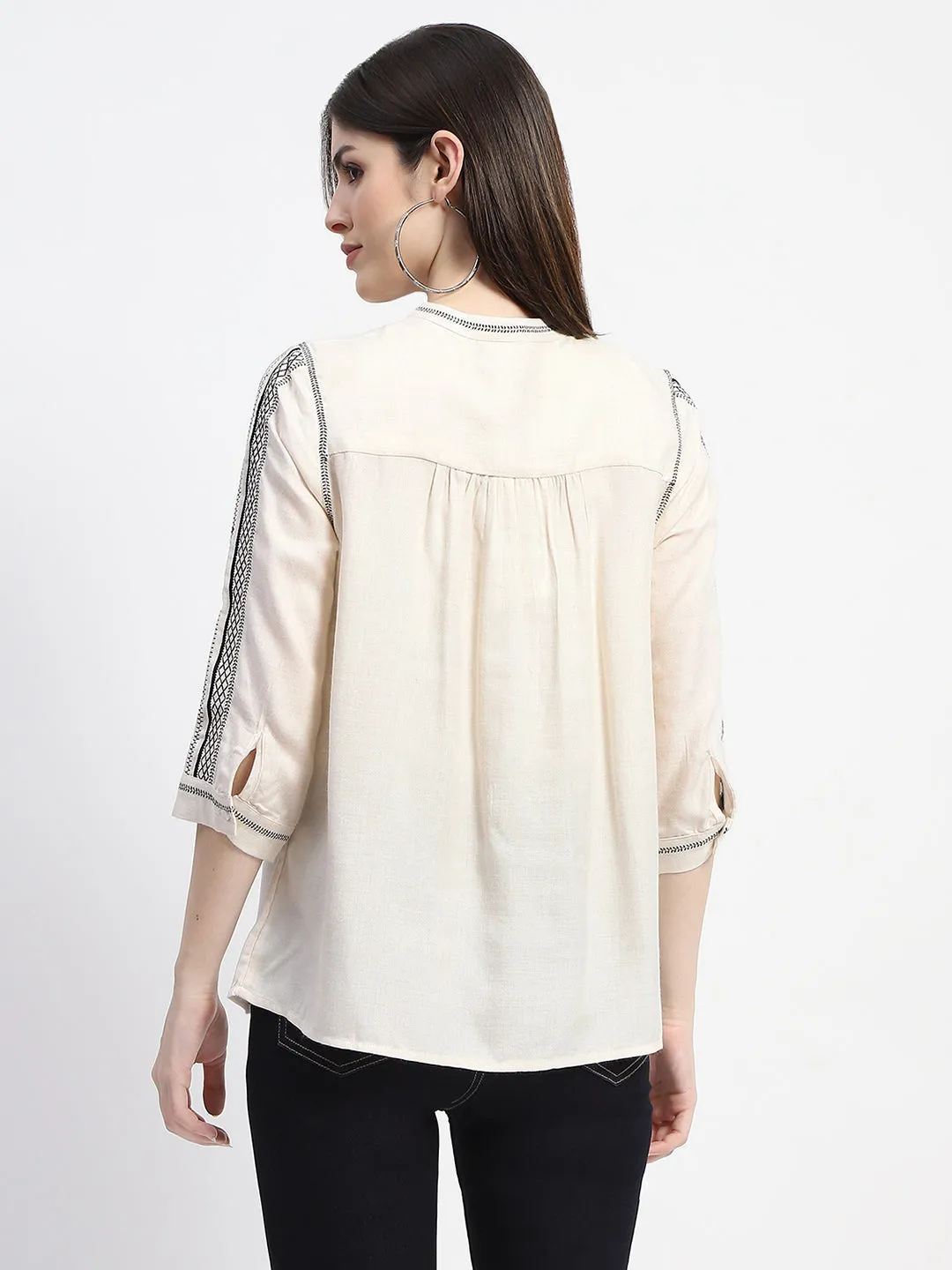 Madame Embroidered Off White Top