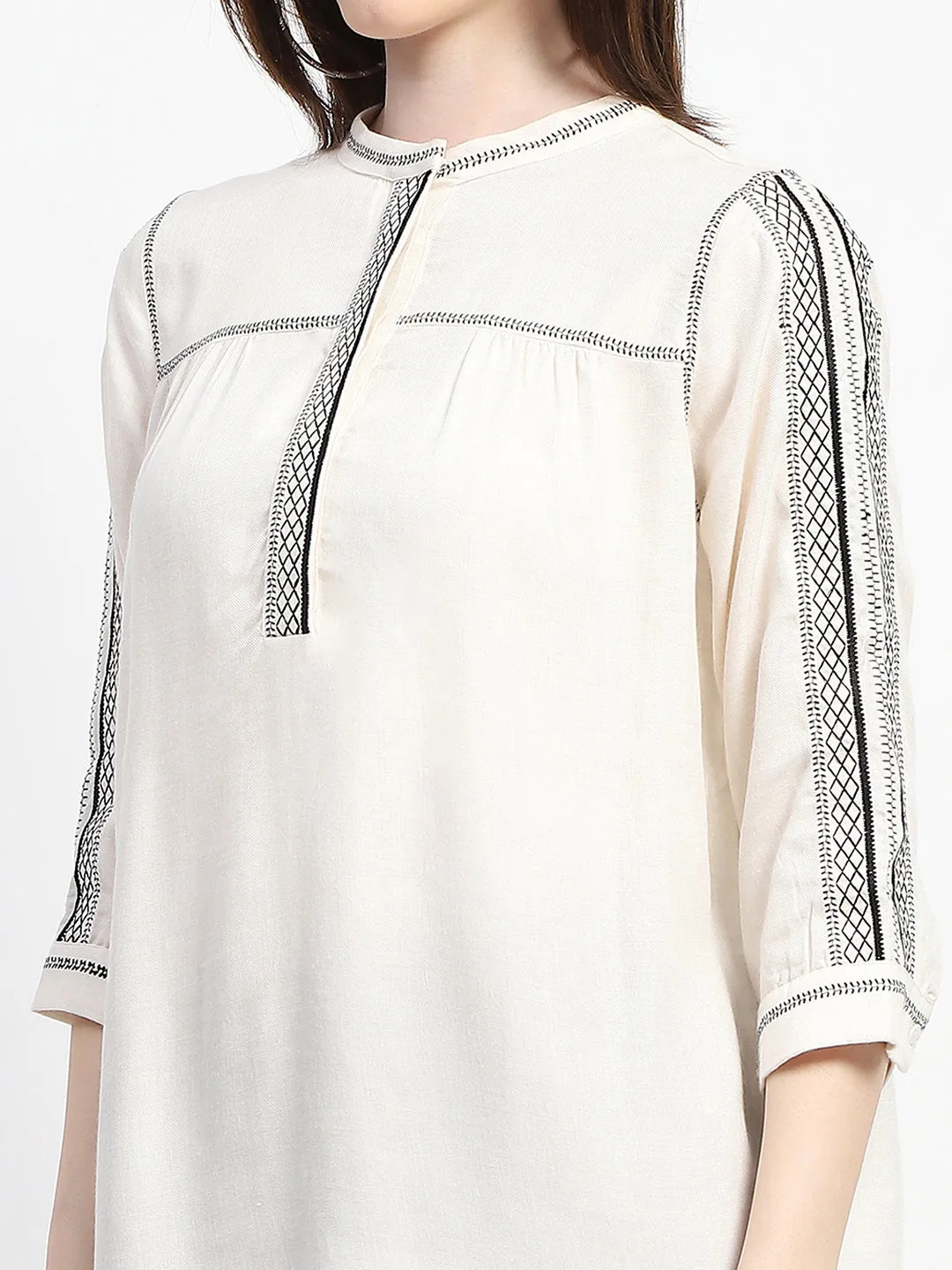 Madame Embroidered Off White Top