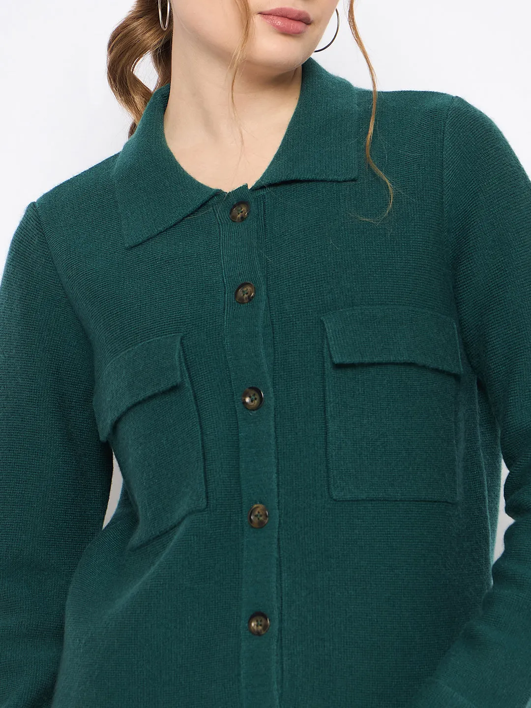 Madame Shirt and Bottoms Green Nylon Blend Co-ord Set