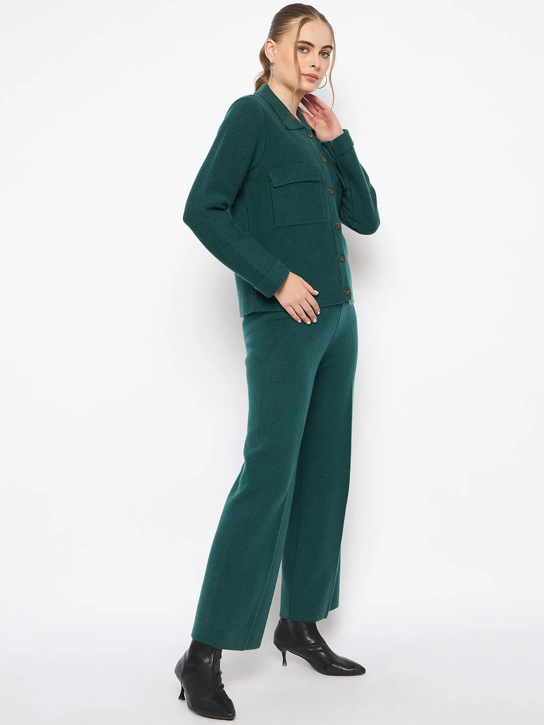 Madame Shirt and Bottoms Green Nylon Blend Co-ord Set