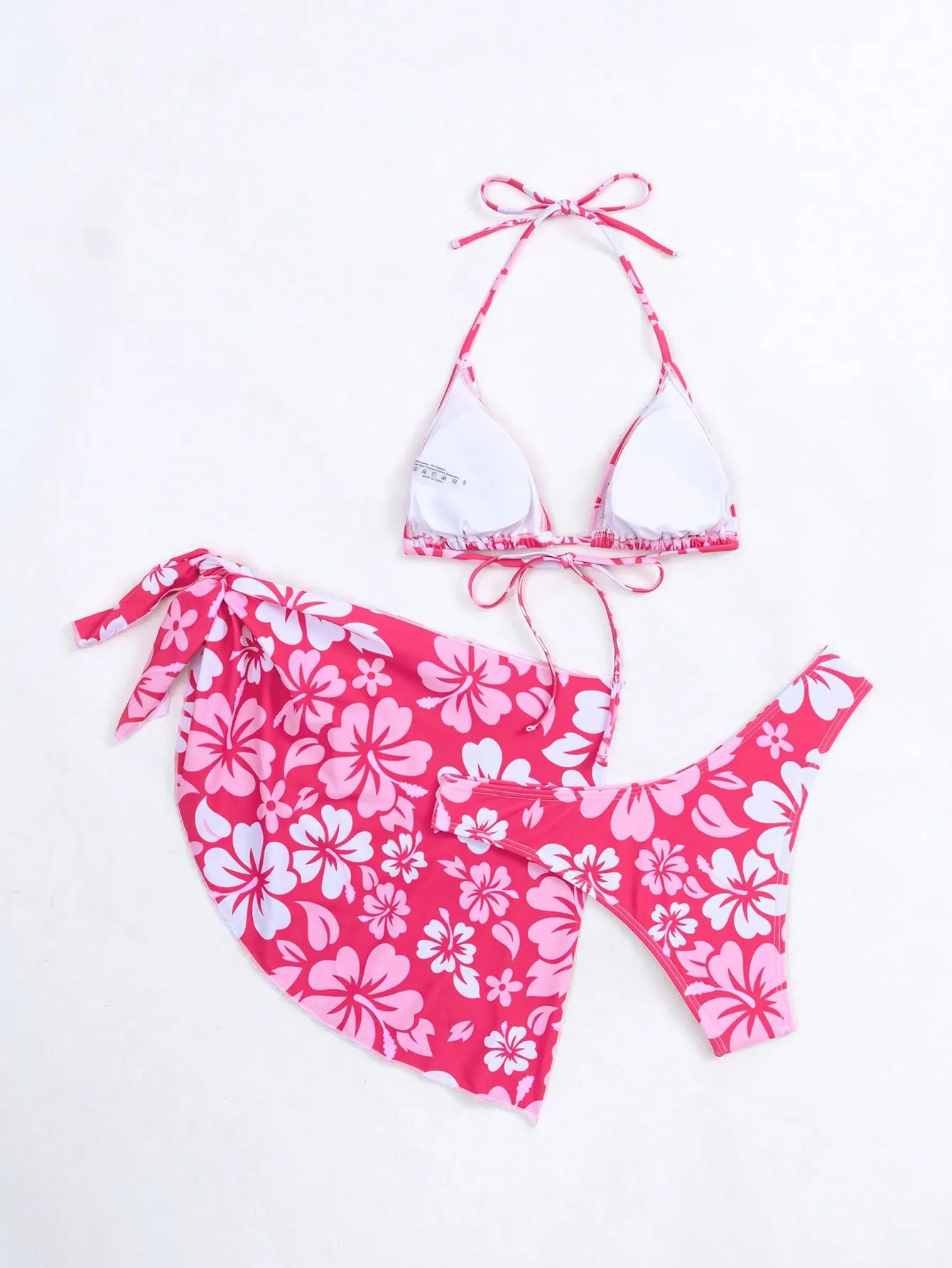 MakeMeChic Women's 3 Piece Bikini Set Halter Tie Back High Cut Swimsuit Bathing Suit with Cover Up