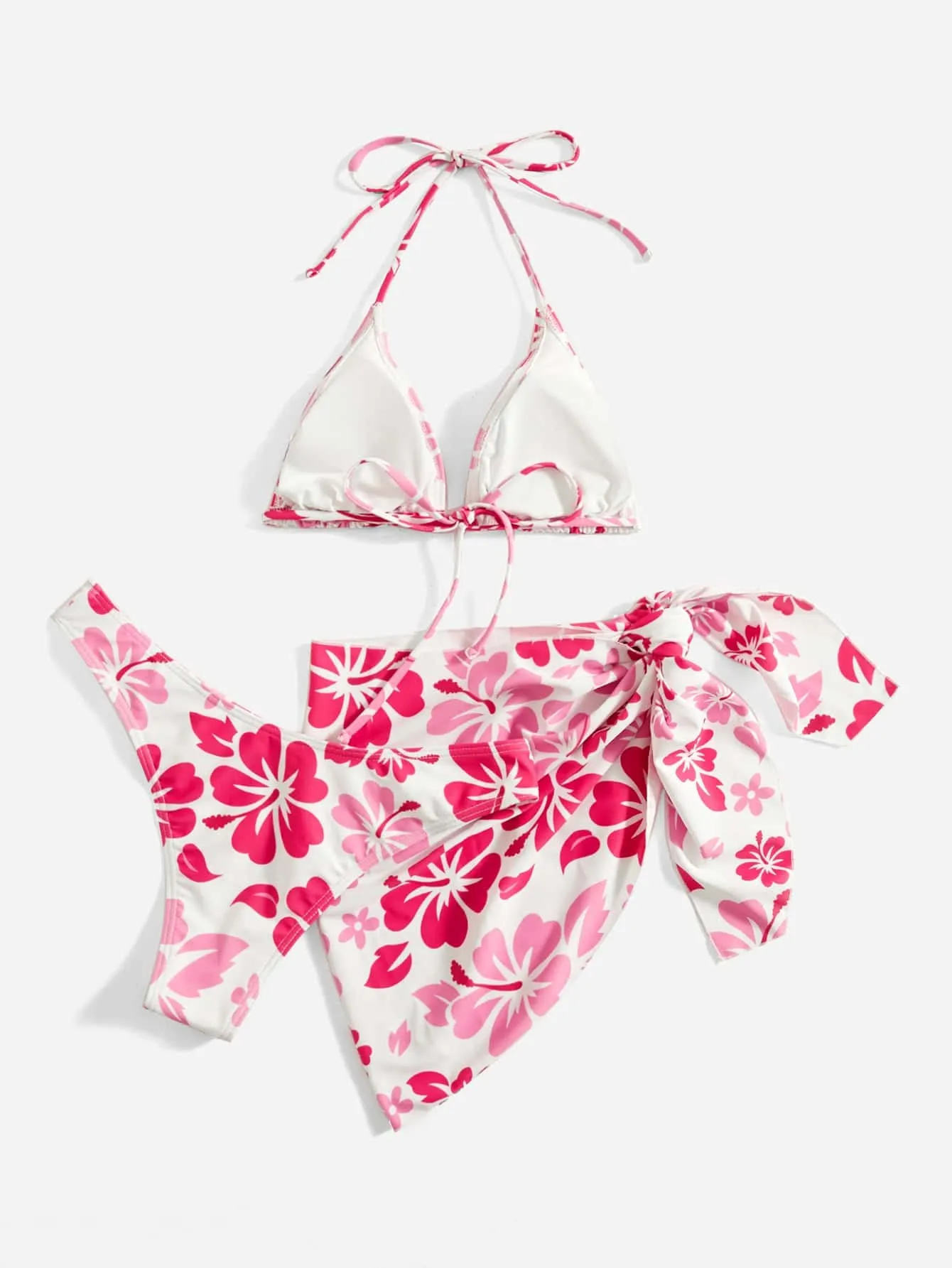MakeMeChic Women's 3 Piece Bikini Set Halter Tie Back High Cut Swimsuit Bathing Suit with Cover Up