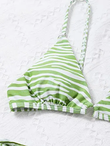 MakeMeChic Women's 3 Piece Bikini Set Halter Tie Back High Cut Swimsuit Bathing Suit with Cover Up