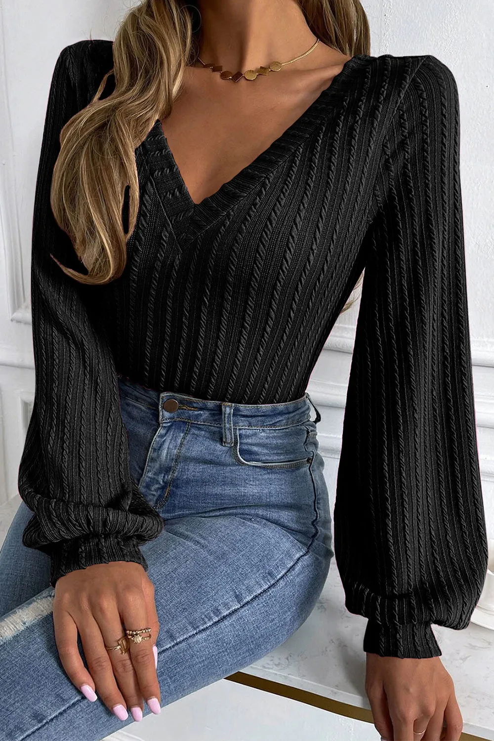 Mallory Black Knit Top