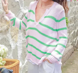Margot Stripe Top In Pink Whim/verdigris