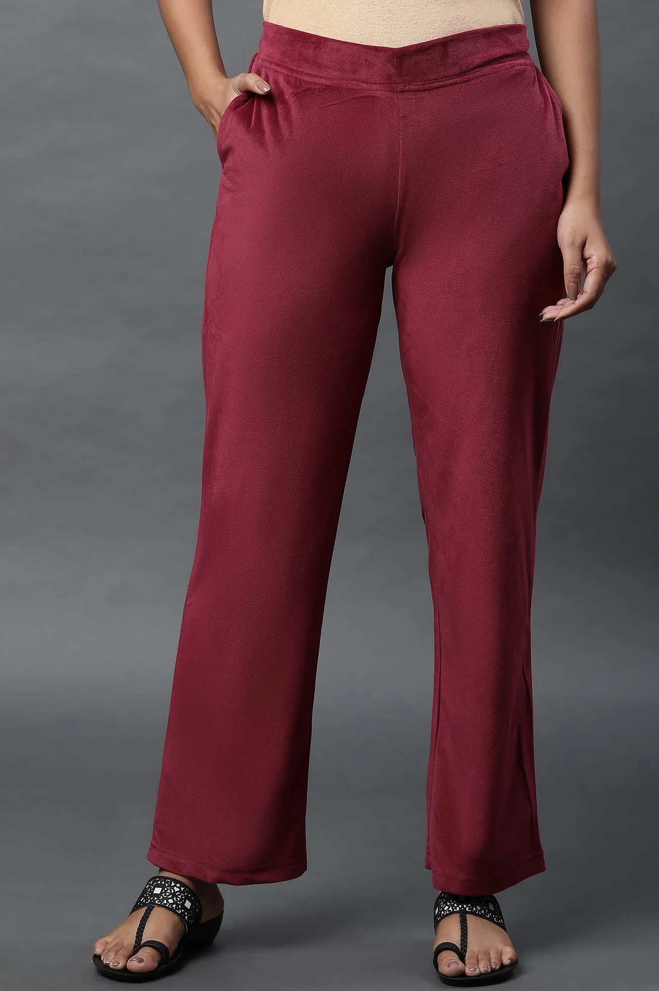 Maroon Velvet Straight Pants
