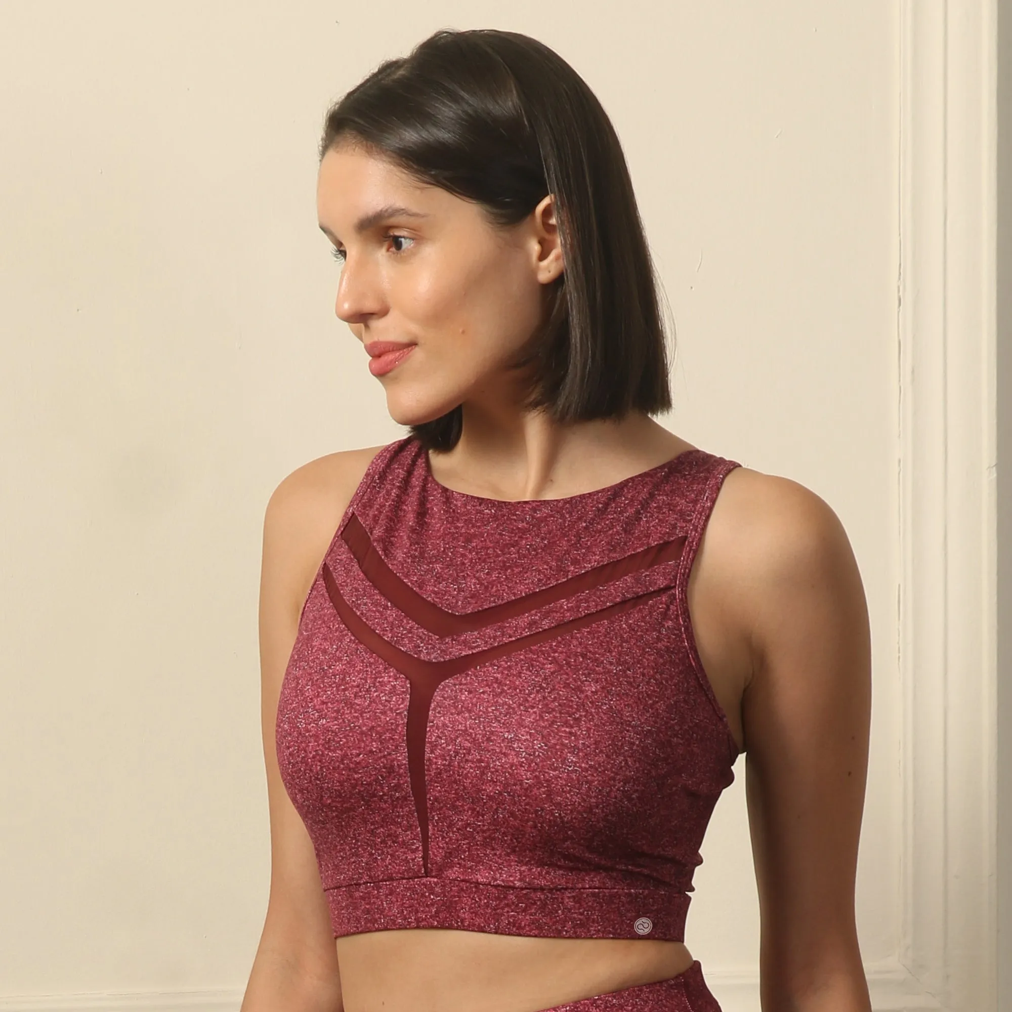 Medium Impact Quicky Dry Padded Sports Bra with Racerback and Mesh Detailing