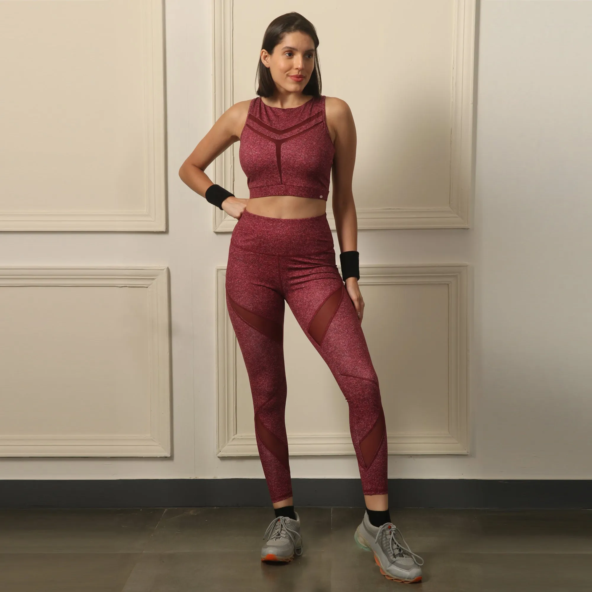 Medium Impact Quicky Dry Padded Sports Bra with Racerback and Mesh Detailing