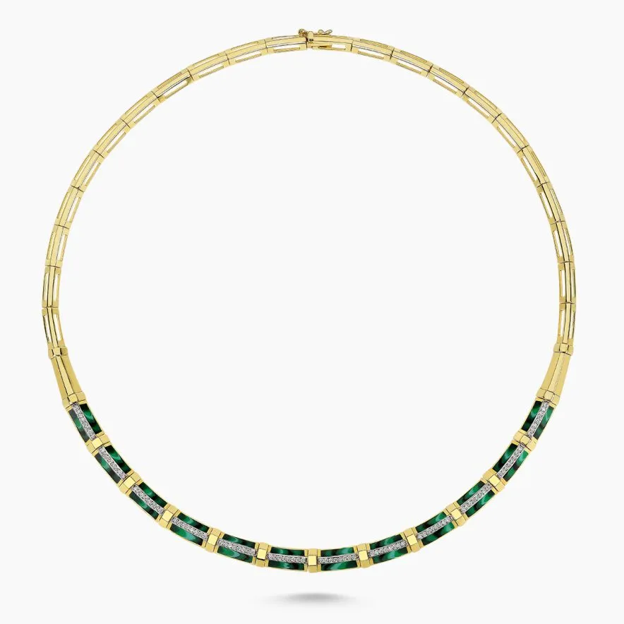 MELIS GORAL Mirror Malachite Enamel Diamond Necklace