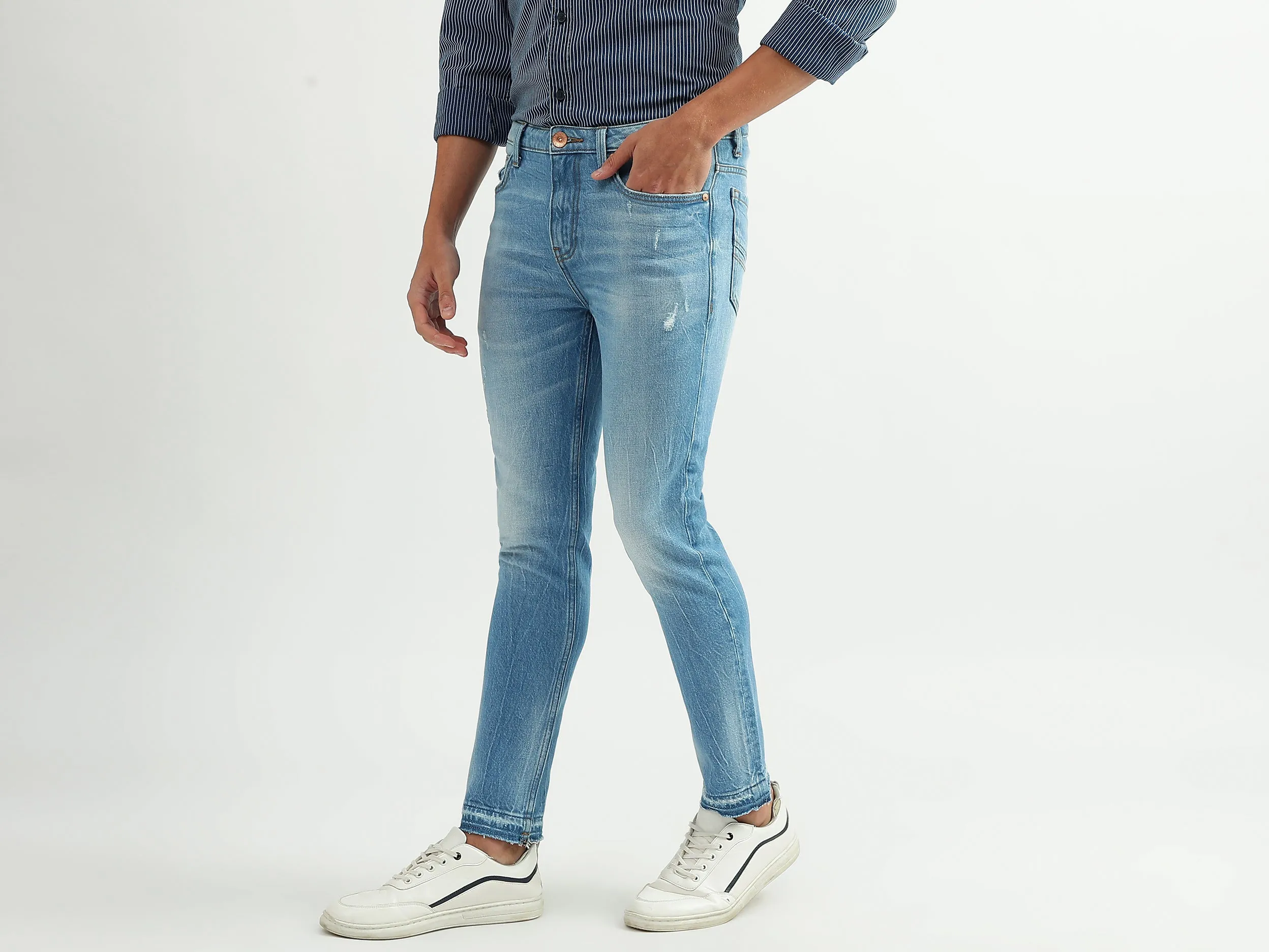Men Solid Low Crotch Jeans