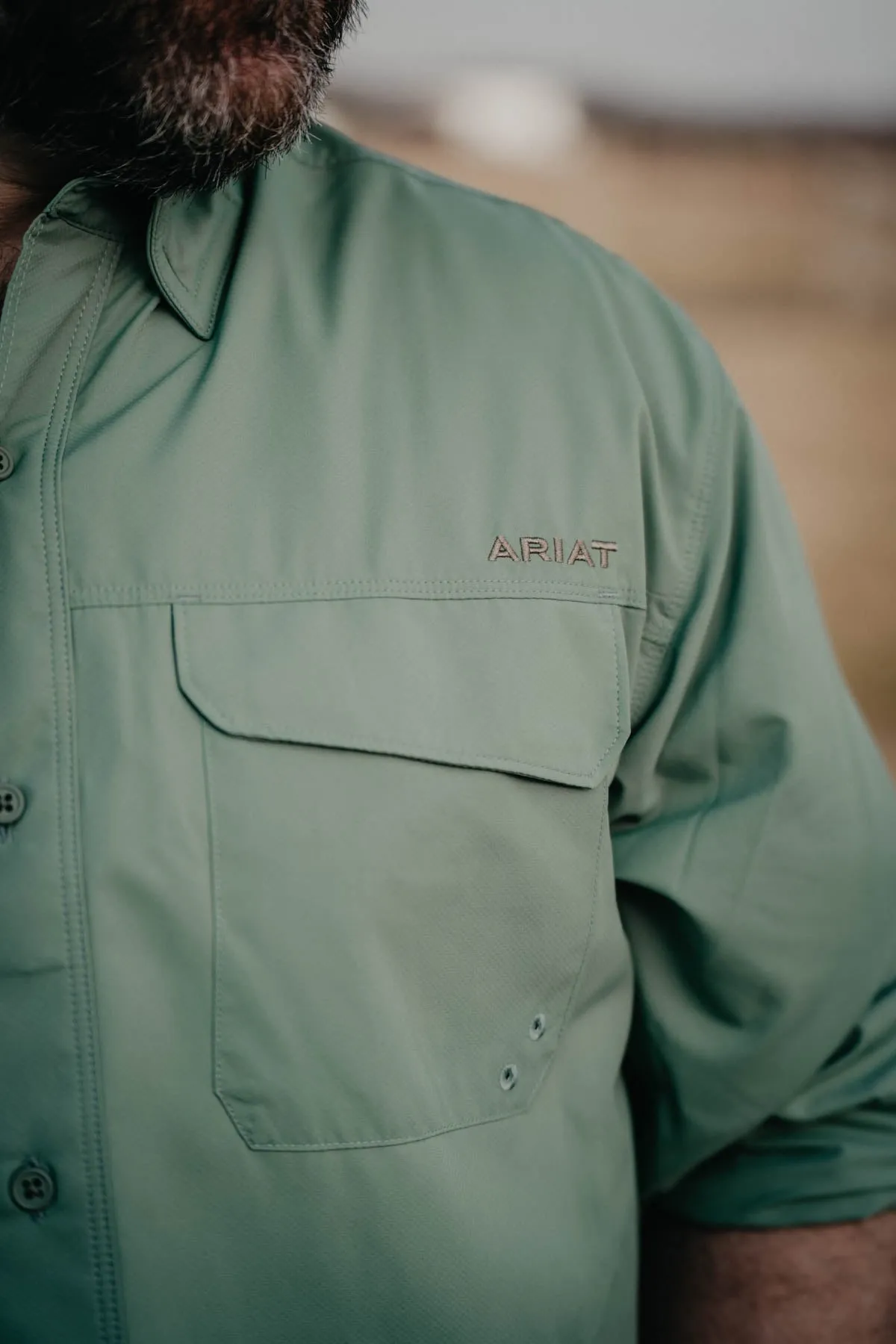 Men's Ariat Green Venttek Long Sleeve Shirt (S ONLY)