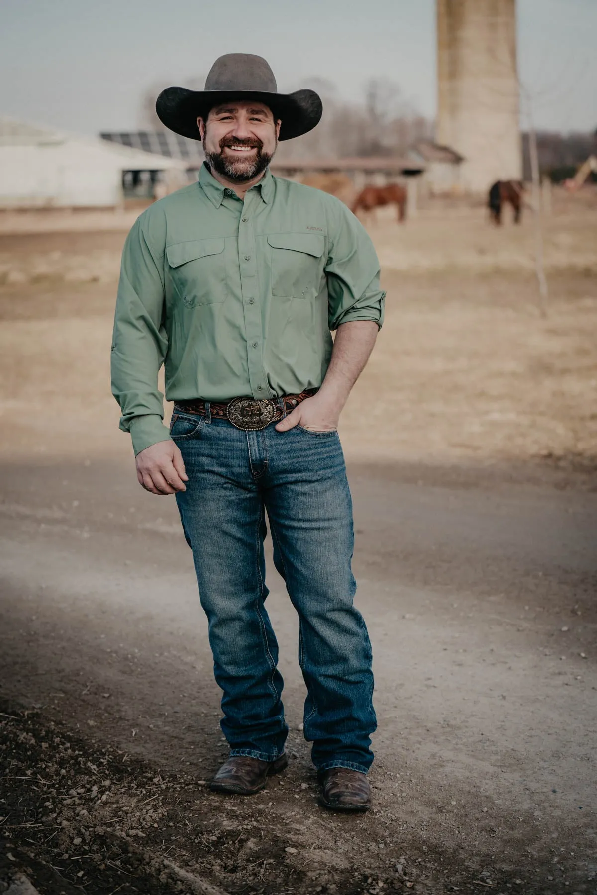 Men's Ariat Green Venttek Long Sleeve Shirt (S ONLY)