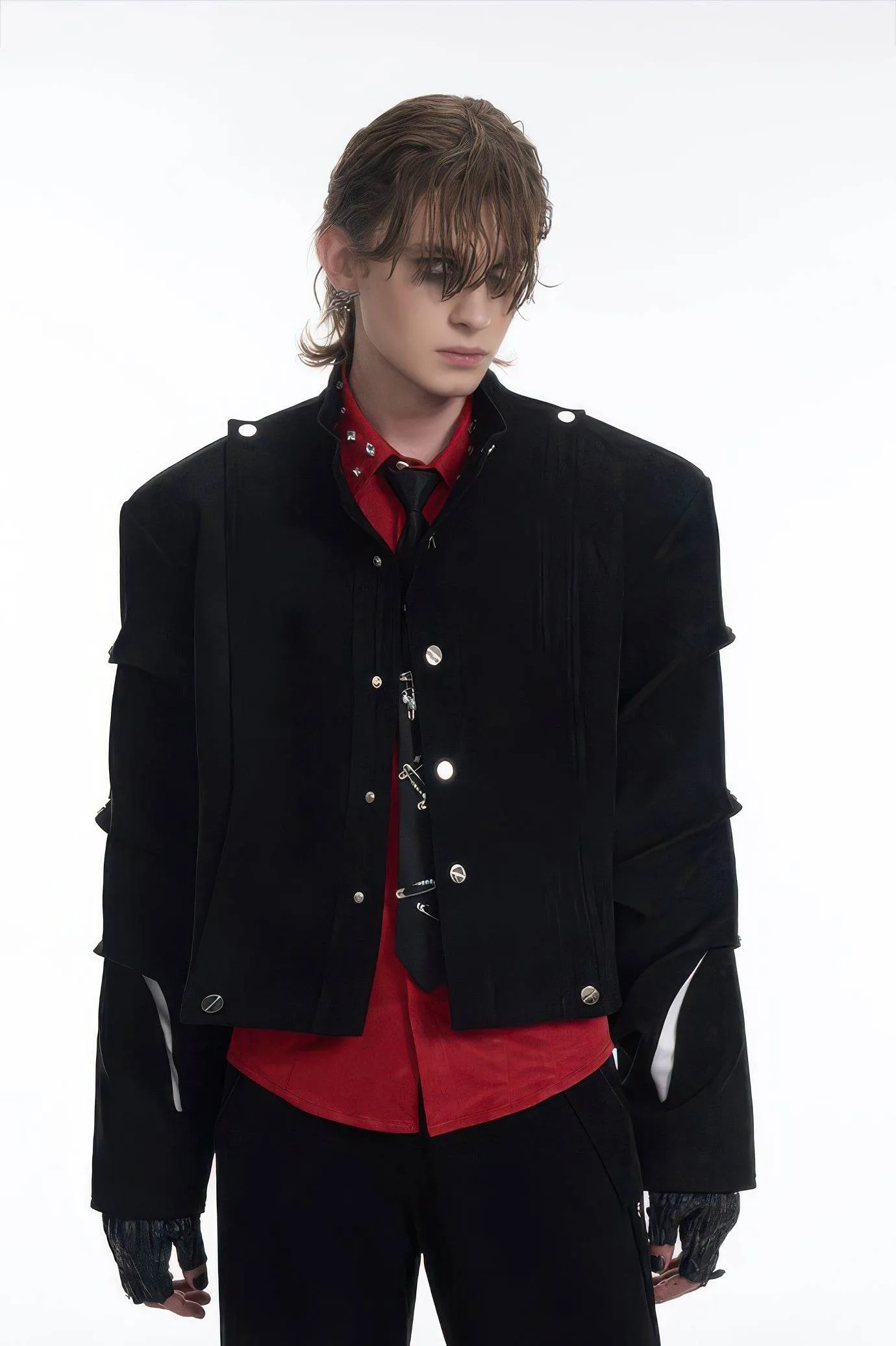 Men's Black Suede Short Jacket - Spring Crinkle Sleeve Coat