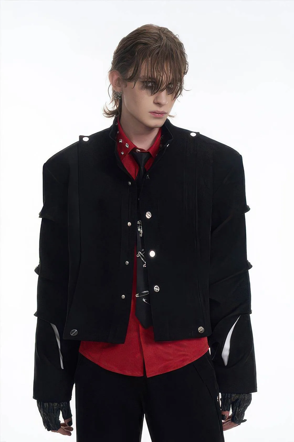 Men's Black Suede Short Jacket - Spring Crinkle Sleeve Coat