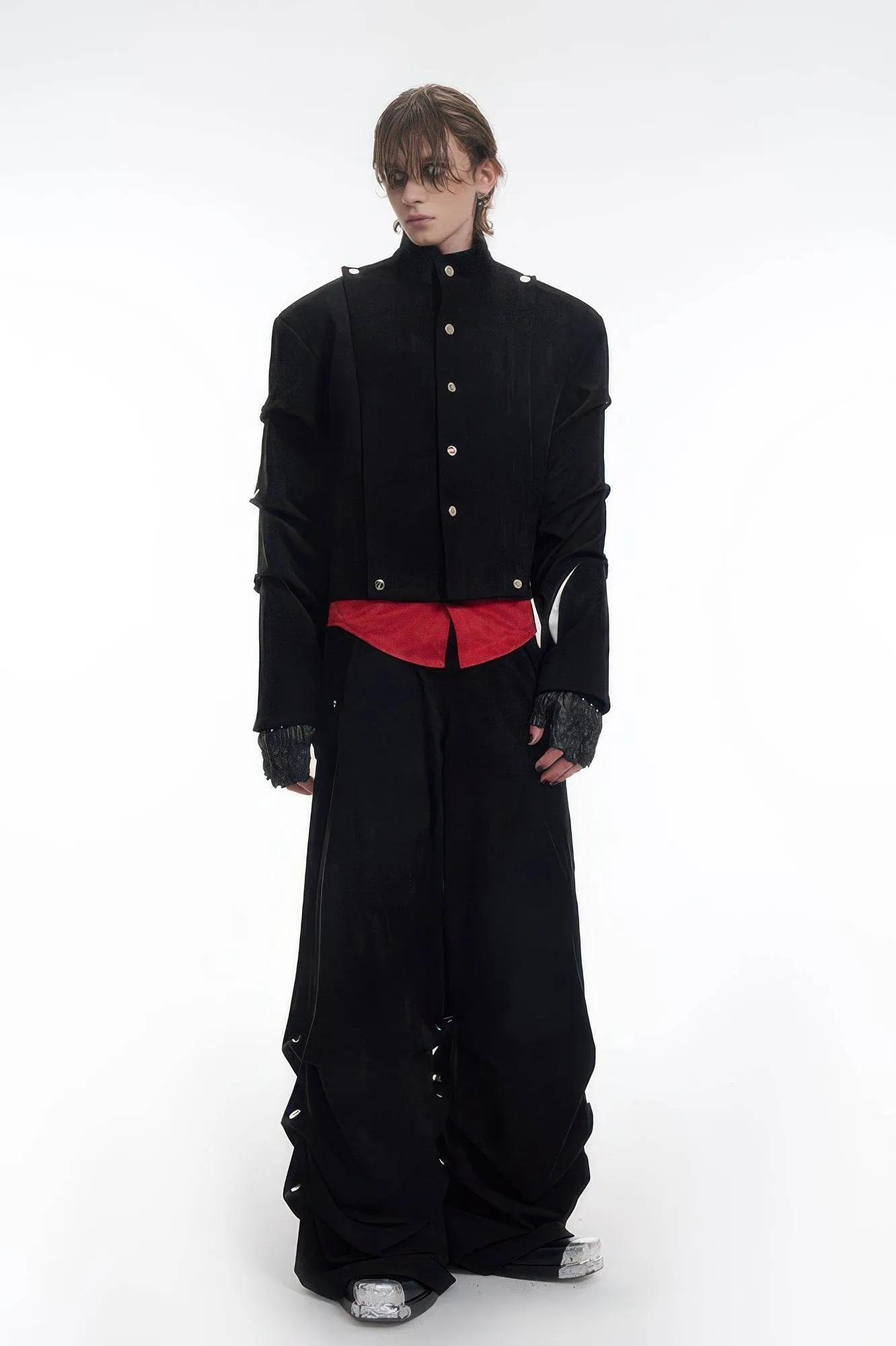 Men's Black Suede Short Jacket - Spring Crinkle Sleeve Coat