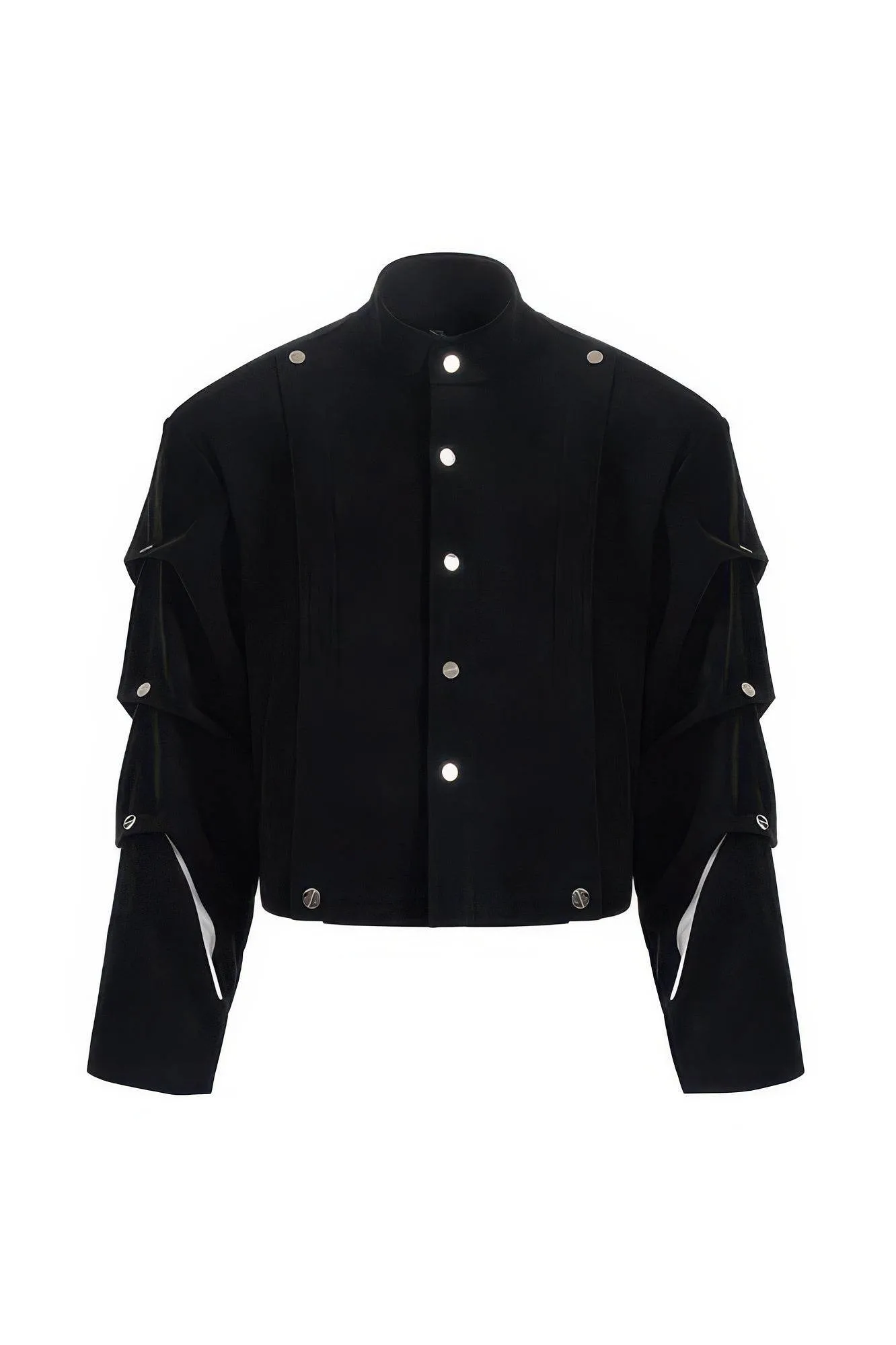 Men's Black Suede Short Jacket - Spring Crinkle Sleeve Coat