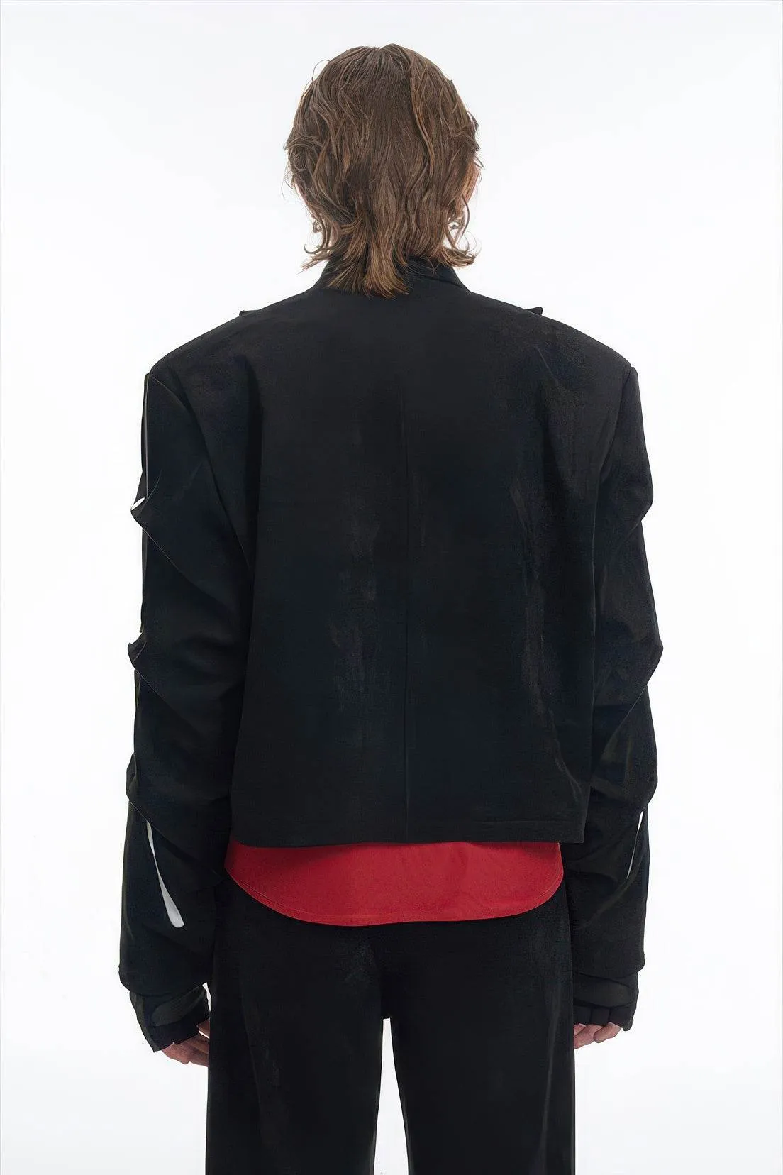 Men's Black Suede Short Jacket - Spring Crinkle Sleeve Coat