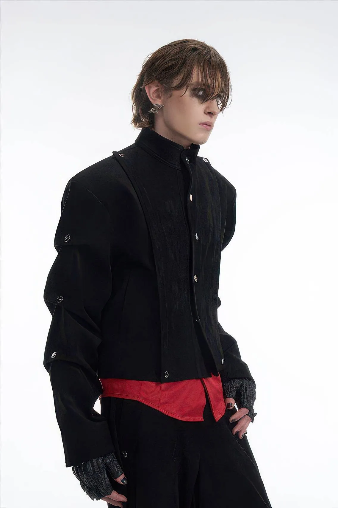 Men's Black Suede Short Jacket - Spring Crinkle Sleeve Coat