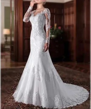 Mermaid Wedding Dress Illusion Back Vestido De Noiva Long Sleeve