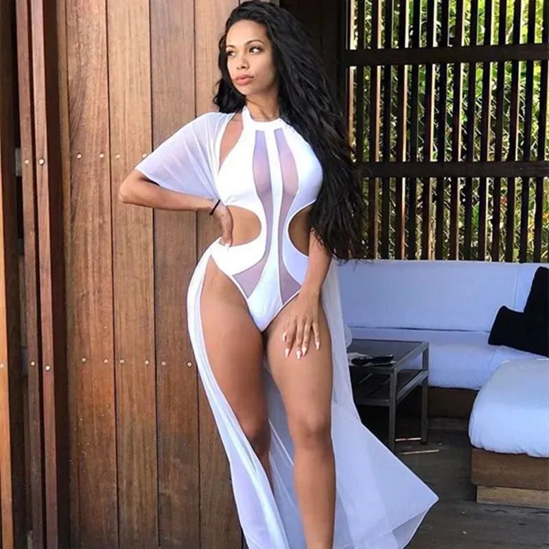 Mesh Halter Neck Cutout One Piece Swimsuit