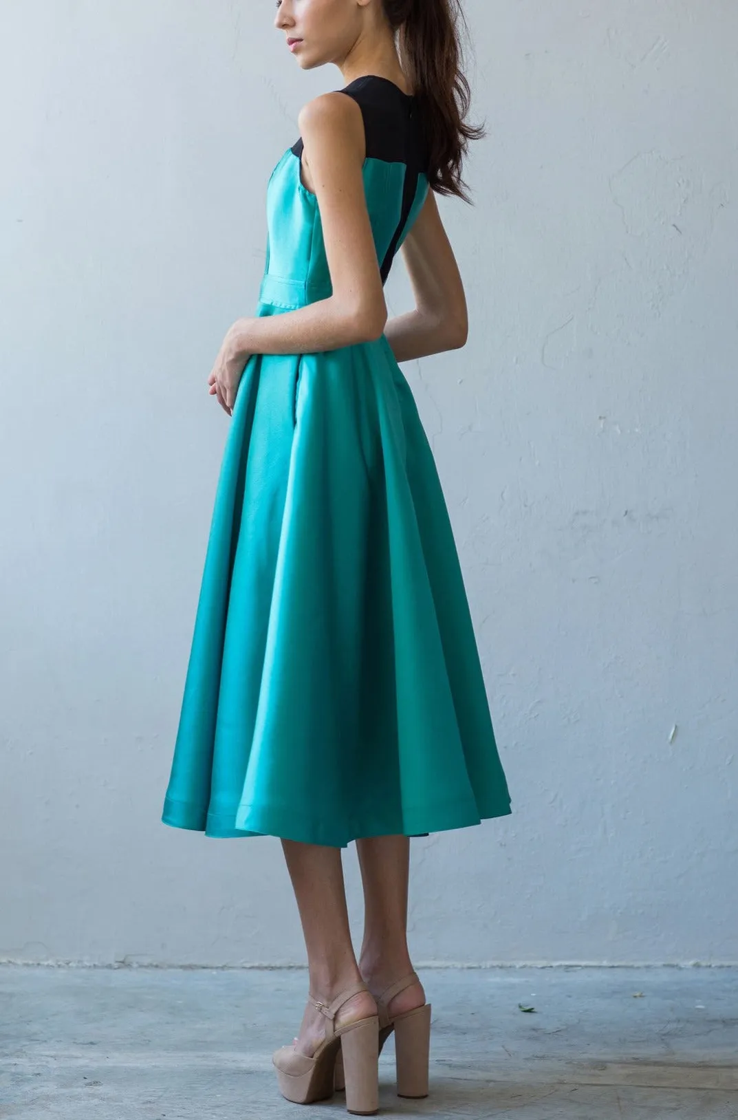Mia quirky midi dress in aqua