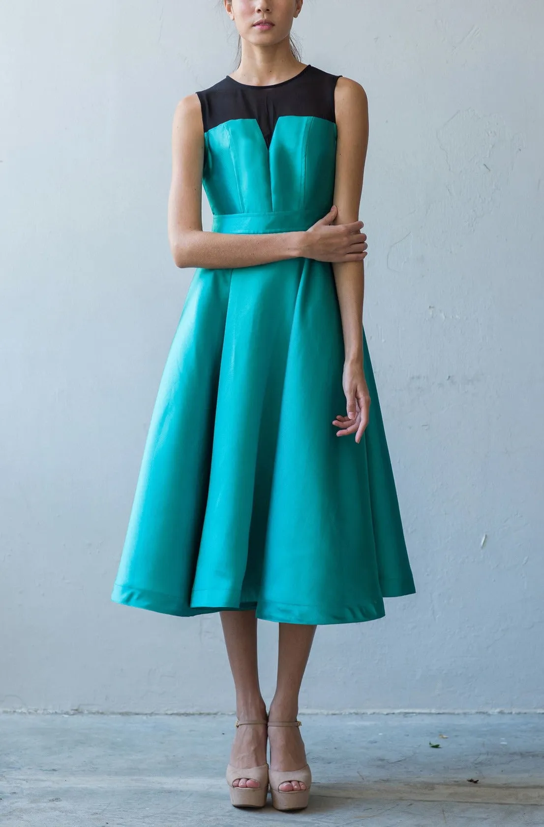 Mia quirky midi dress in aqua