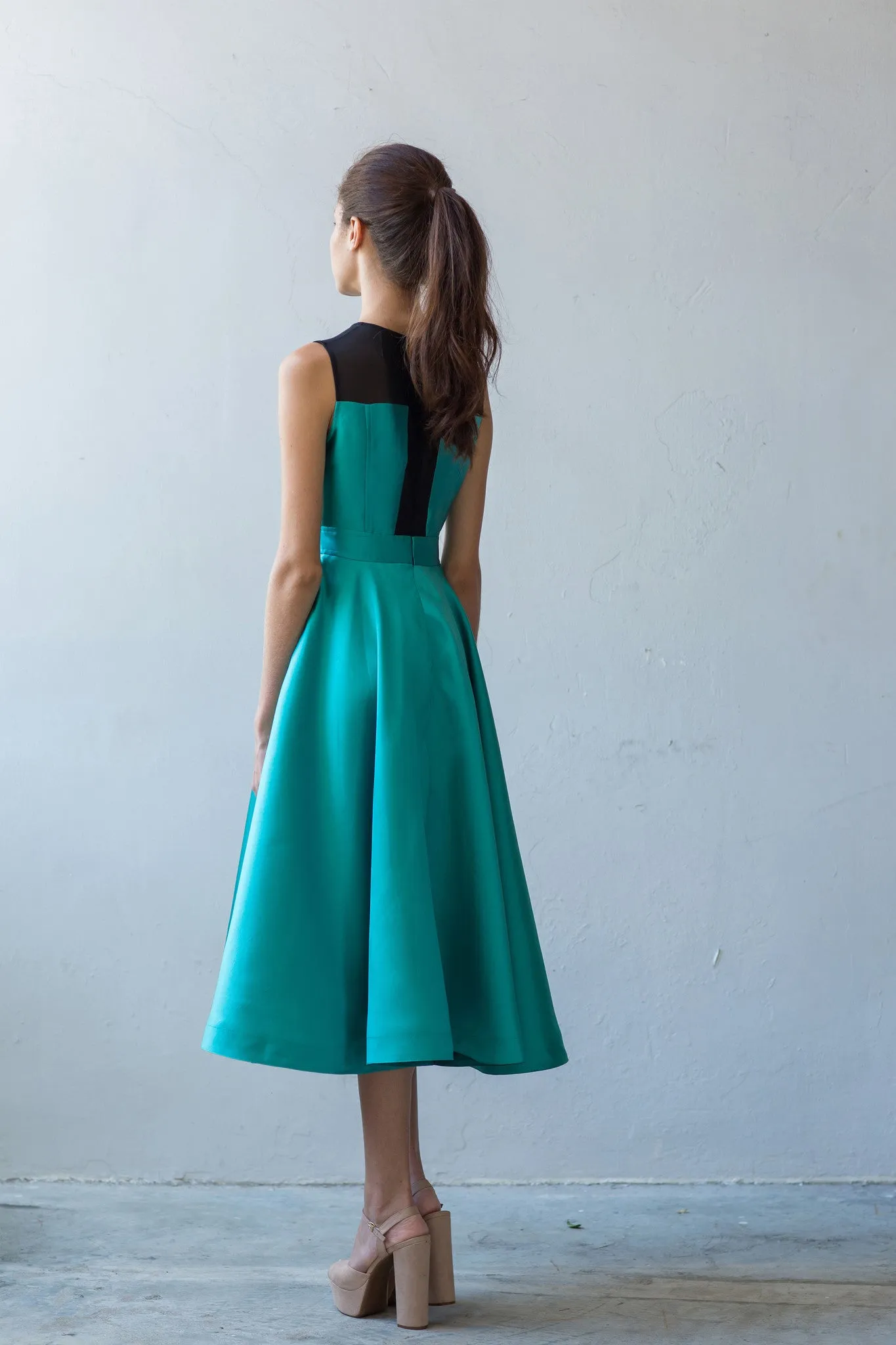 Mia quirky midi dress in aqua