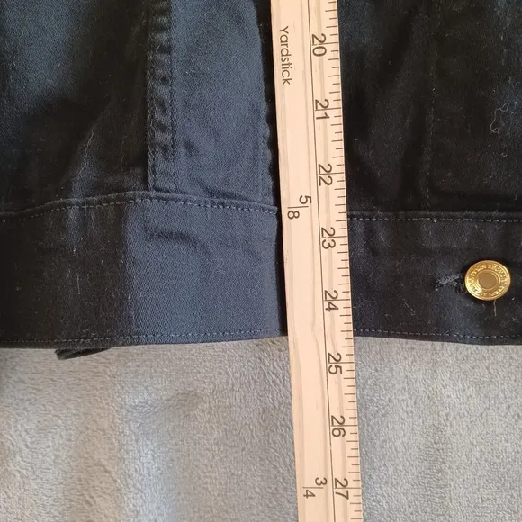 Michael Kors 1X Denim Jacket Trucker Black Gold Button Front Stretch Classic