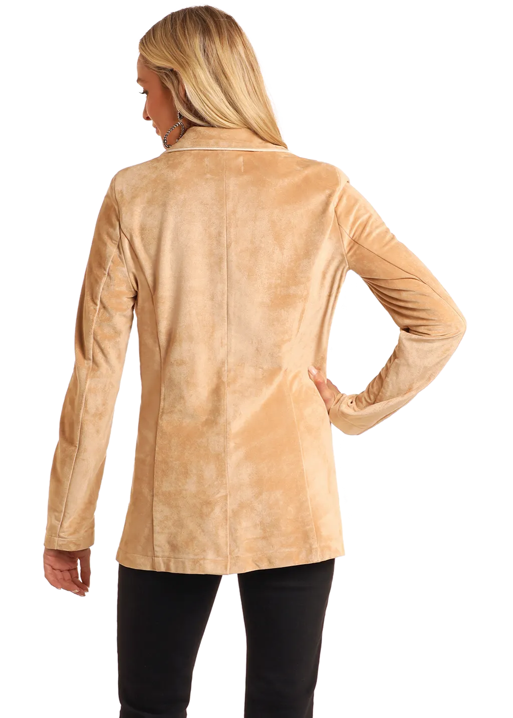 Microsuede Floral Embroidered Blazer