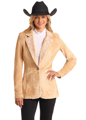 Microsuede Floral Embroidered Blazer