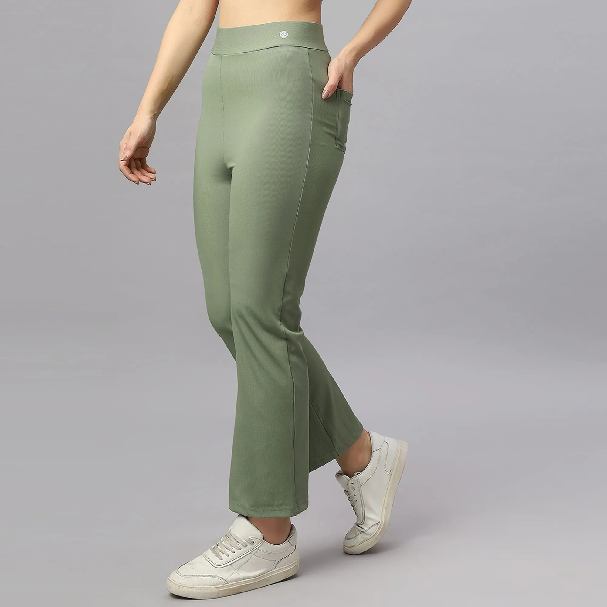 Mid-Rise Ankle-Length Fit and Flare Pants with Back Pockets