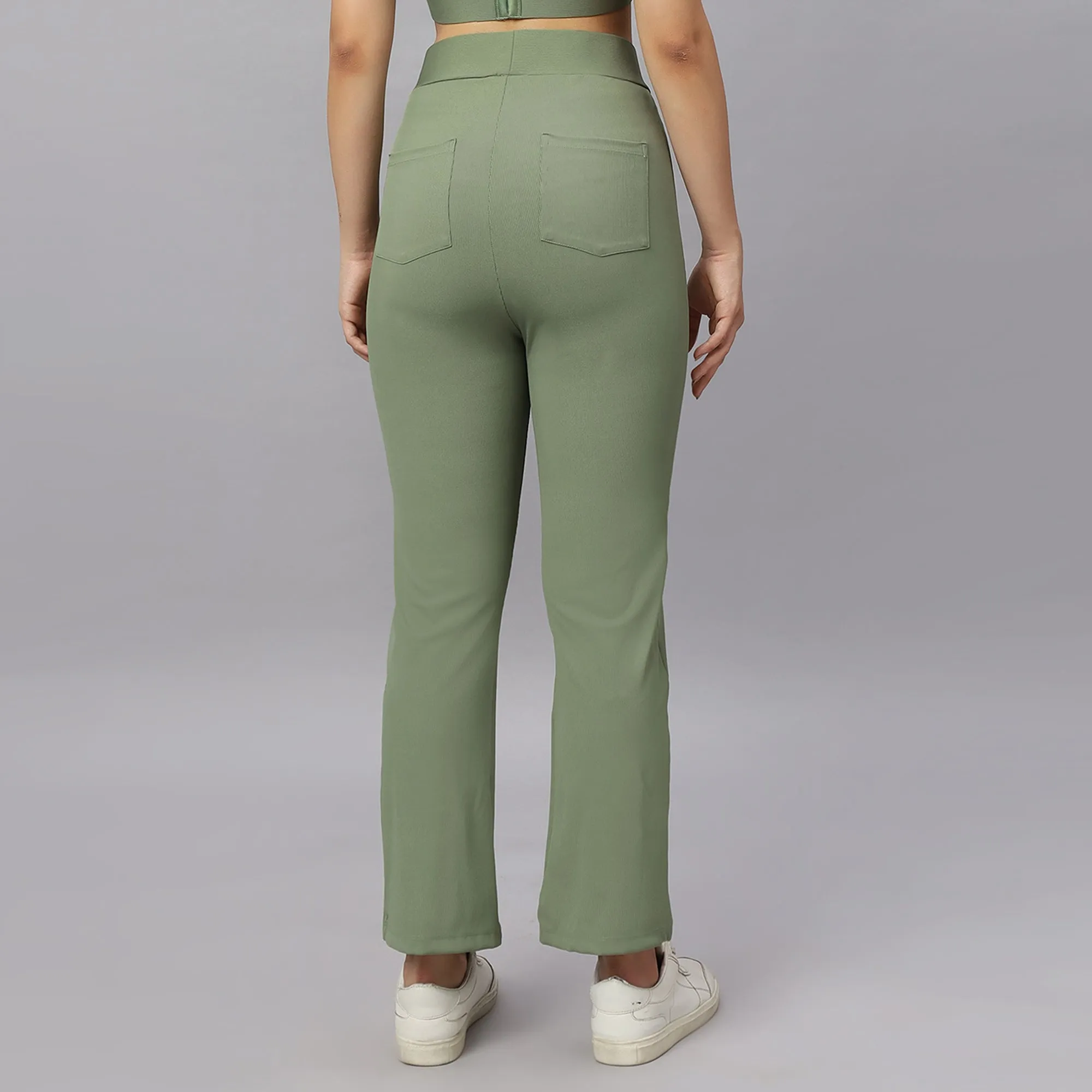Mid-Rise Ankle-Length Fit and Flare Pants with Back Pockets