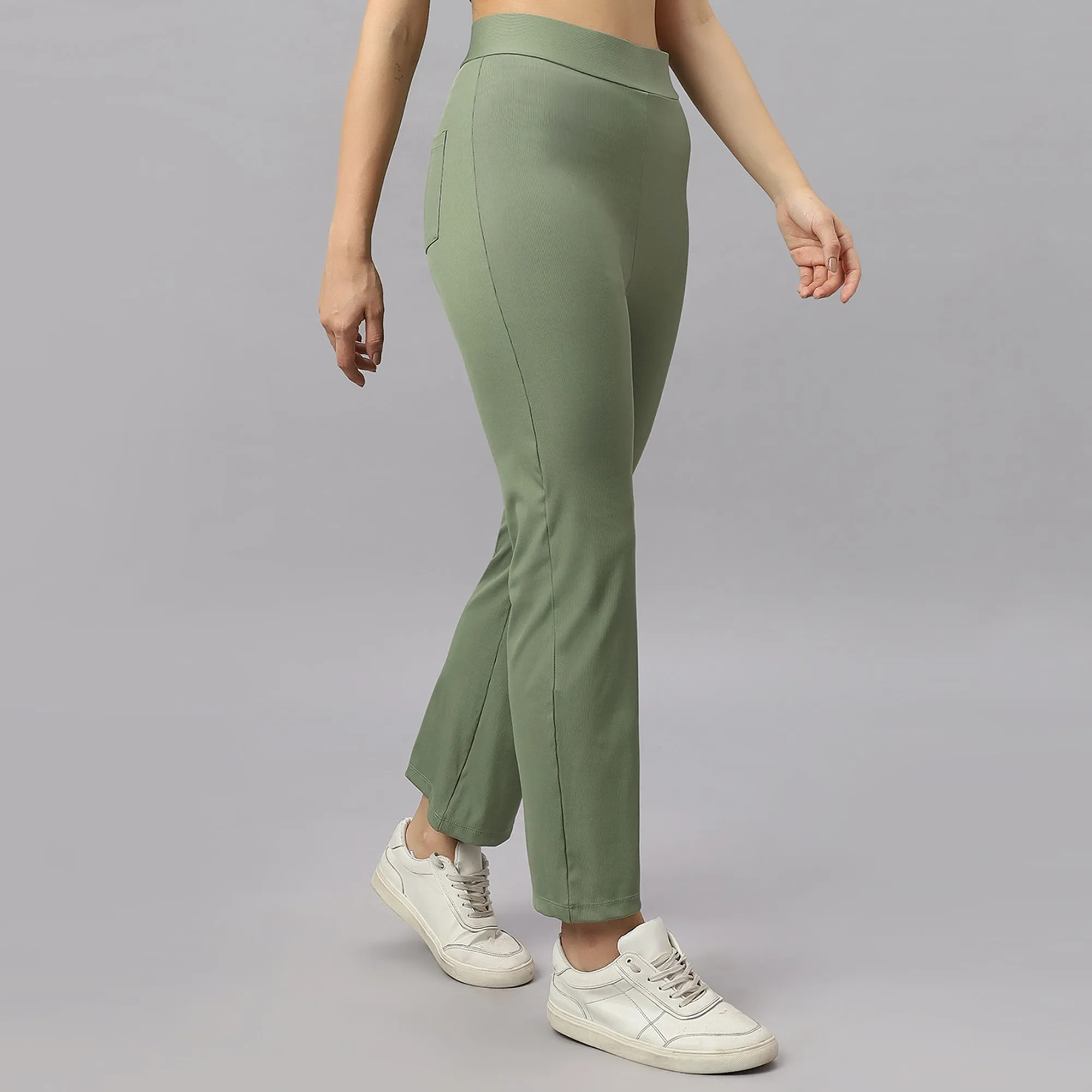 Mid-Rise Ankle-Length Fit and Flare Pants with Back Pockets