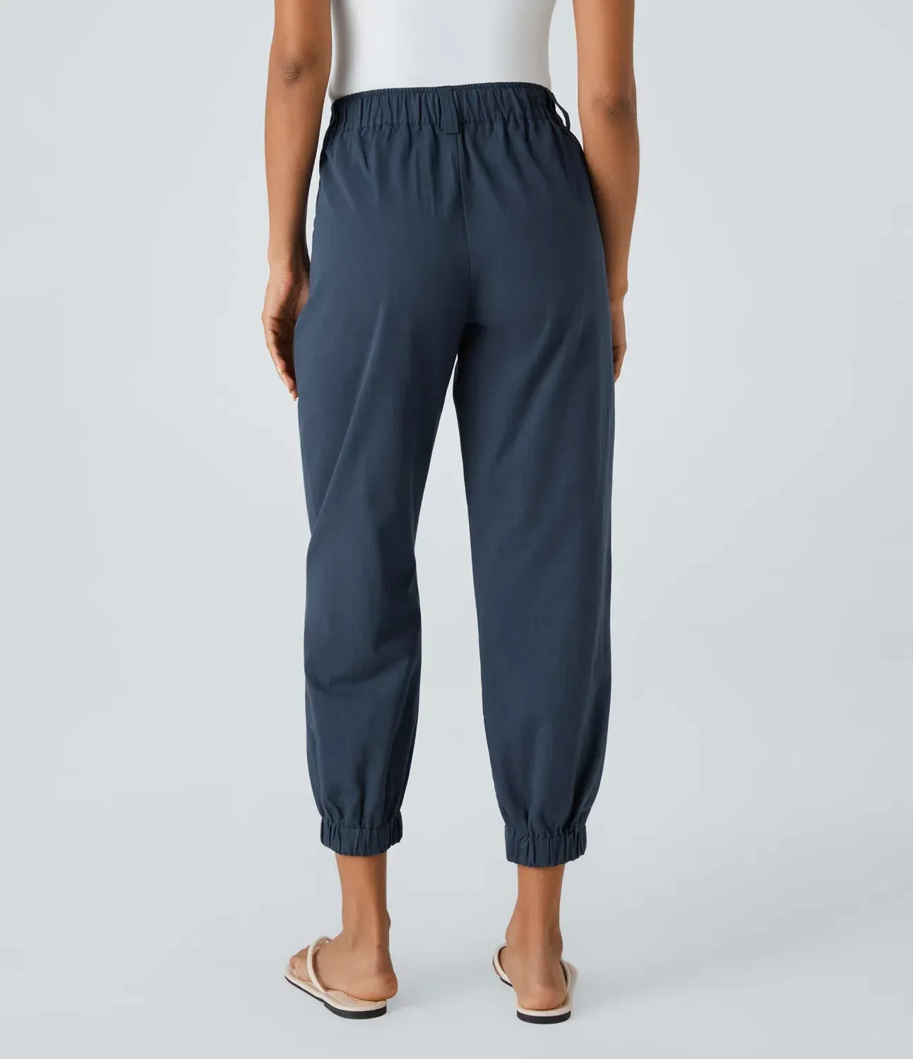 Mid Rise Button Zipper Side Pocket Casual Cotton Joggers