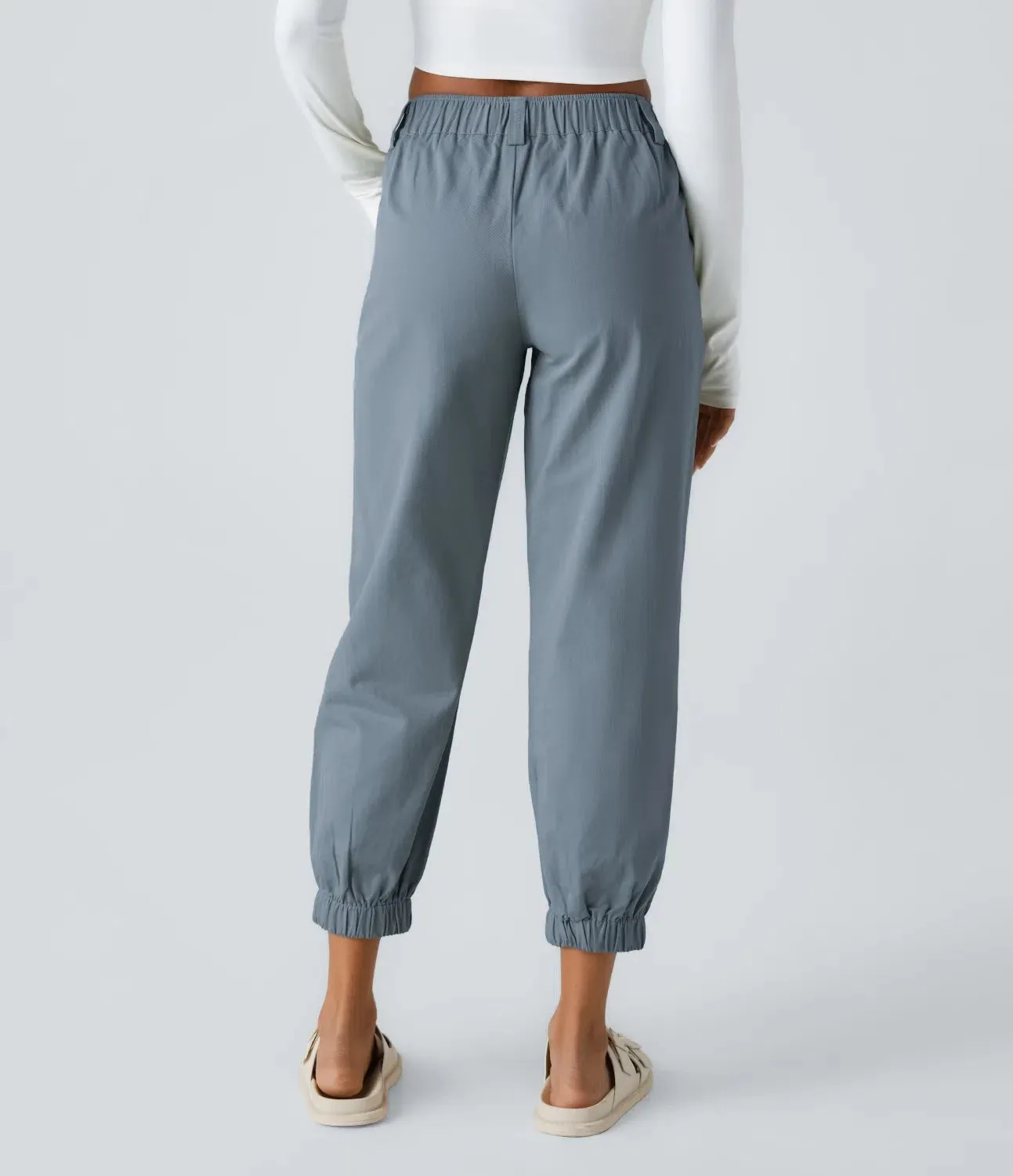 Mid Rise Button Zipper Side Pocket Casual Cotton Joggers